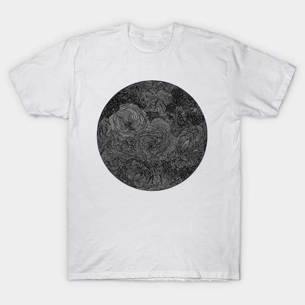 Circle Floral Line Drawing T-Shirt by Elizabeth Karlson Art